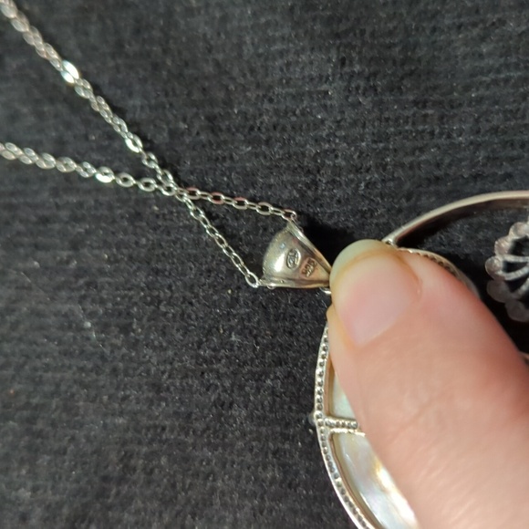 Sterling Silver Mother Of Pearl Blister Pearl Floral Pendant Statement Necklace - Picture 6 of 6